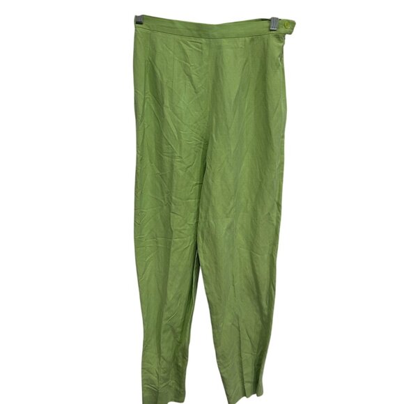 Finity Green Silk Linen Side-Zip Pants Size 8 Lightweight Elegant Trousers - Picture 1 of 9